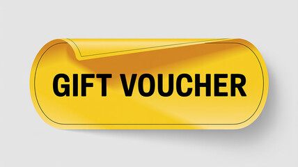 Yellow Oval Gift Voucher Sticker With Curled Edge On White Background coupon certificate