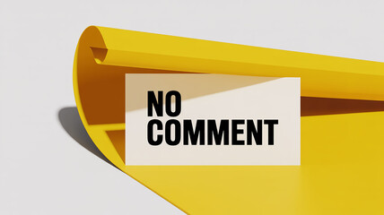 Yellow paper scroll with No Comment text on white card sign message
