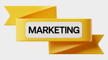 Yellow Ribbon Banner With Black Text Marketing On White Background gold