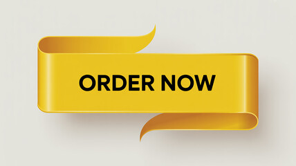 Yellow Ribbon Banner With Black Text Order Now On White Background image photo