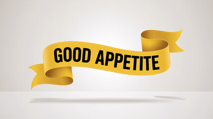 Yellow Ribbon Banner With Good Appetite Text On White Background food