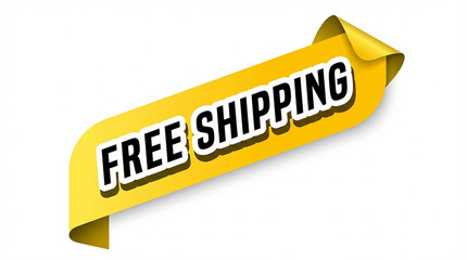 Yellow ribbon banner with text FRESHIPING and peeling corner free shipping