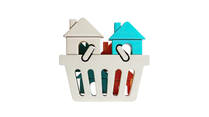 Toy Houses in a Shopping Basket