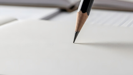 Close up of pencil tip on blank planner page with copy space