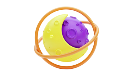 Whimsical Moon and Planet Orbiting Illustration