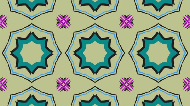 Abstract colorful doodle seamless loop kaleidoscope geometric pattern animation. vintage thai art pattern.