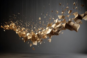 Stunning 3D rendering of shattered wooden sculptures suspended in mid-air
