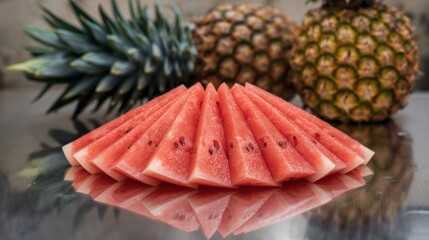 Freshly sliced watermelon with pineapples