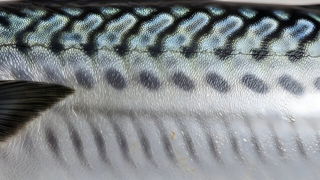 Close-up of fish scales on silver fish.