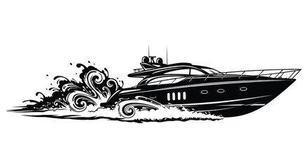 A sleek modern yacht speeding through water with dynamic splashes a striking silhouette © Kuntol02