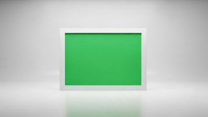 Green screen with white frame.