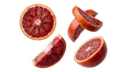 photograph capturing the vibrant interior of a halved blood orange, showcasing its deep red flesh...