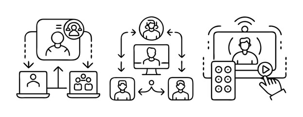 Visual concepts of online collaboration, video calls, and remote media