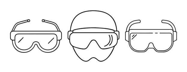 Three different types of protective goggles or safety glasses line art