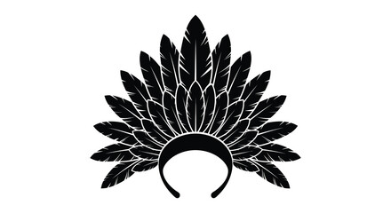 A striking black and white illustration of a feathered headdress a distinctive silhouette © Kuntol02