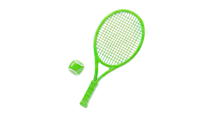 Vibrant Green Tennis Racket and Ball on White Background