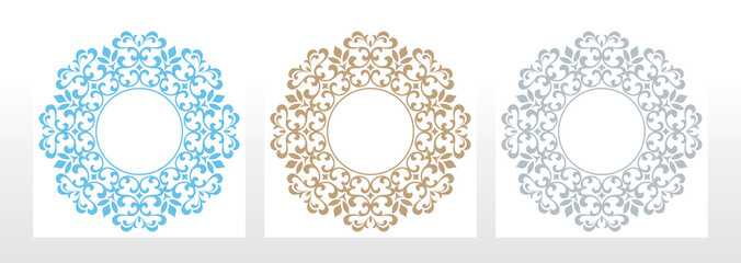Set of decorative frames Elegant vector element for design in Eastern style, place for text. Floral colored borders. Lace illustration for invitations and greeting cards