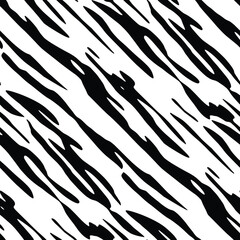 Seamless pattern, diagonal texture, grunge curved lines, hand drawing, rough vector background, black and white