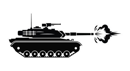 A black silhouette of a tank firing its cannon with a plume of smoke silhouette © nhpvect02