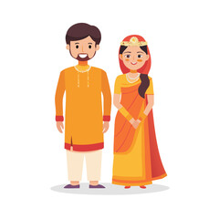 Illustration of Indian couple in Indian traditional dress