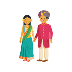 Illustration of Indian couple in Indian traditional dress