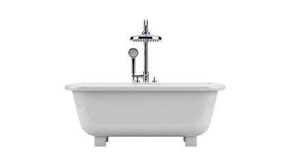 Modern freestanding bathtub with chrome shower fixture