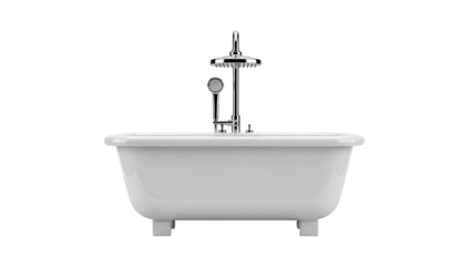 Modern freestanding bathtub with chrome shower fixture
