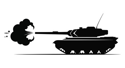 A striking black silhouette of a tank firing with a dramatic explosion effect silhouette © nhpvect02
