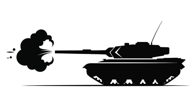 A striking black silhouette of a tank firing with a dramatic explosion effect silhouette