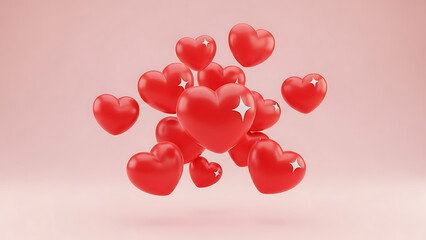 Cluster of shiny red hearts floating in air