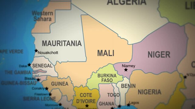 Mauritania Mali animated map with cultural and resource details