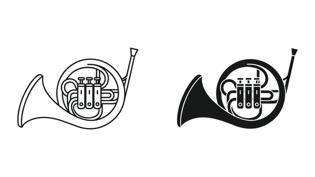 French Horn Vector Illustration Outline and Solid
