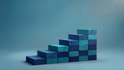 Blue Toned Staircase of Blocks – Growth and Progress Visual

