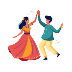 Indian Couple Dancing Garba in Vibrant Traditional Attire
