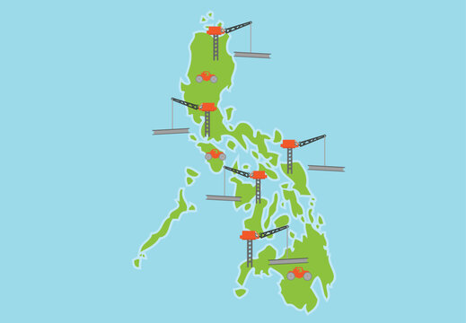 Philippines map with Construction boom concept. Editable Clip Art.