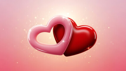 Interlocking pink and red hearts on gradient background