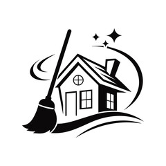 Home Cleaning Broom Icon White Background