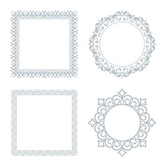 Set of decorative frames Elegant vector element for design in Eastern style, place for text. Floral gray and white borders. Lace illustration for invitations and greeting cards