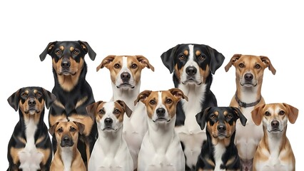 Group of diverse dogs sitting together
