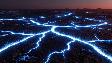 Landscape Lava Crack Blue Glow Horizon