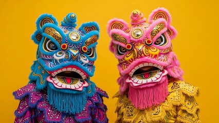 Fototapeta premium Vibrant lion dance masks