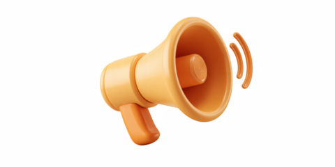 Red and white megaphone isolated on white background. 3d rendering of bullhorn, file contains a clipping path to isolation