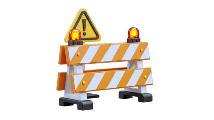 3D Construction Barricade with Warning Sign and Flashing Lights