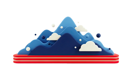 Stylized 3D Mountain Landscape with Clouds and Spheres