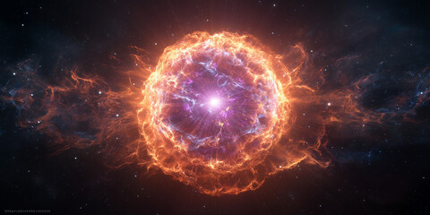 Obraz premium Supernova Explosion with Expanding Shockwave and Glowing Plasma Clouds in Deep Space