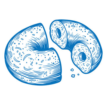 blue illustration of a broken bagel on a white background