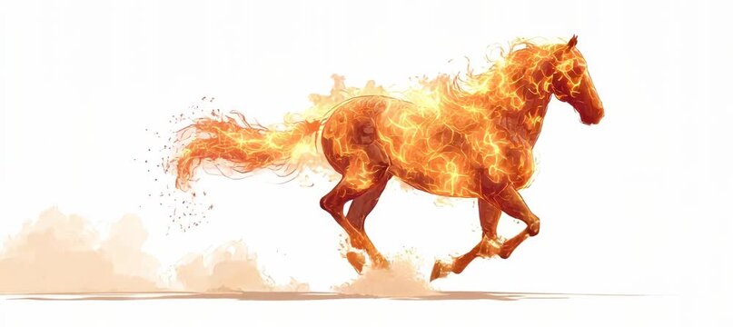 Fire burning horse on white background. Chinese New Year zodiac event theme. Generative AI technology.	
