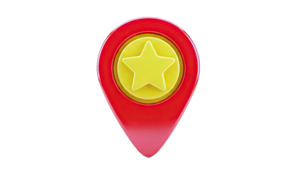 3D Red Map Pin with Yellow Star