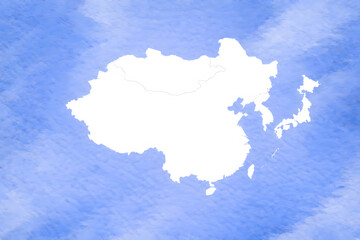 Obraz premium East Asia Map Silhouette on Blue Background