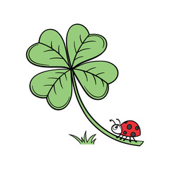 Lucky Four Leaf Clover with Ladybug